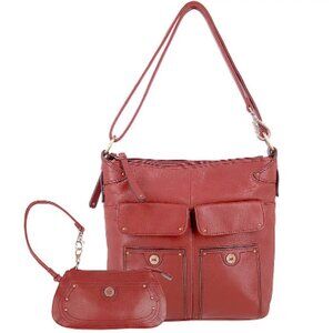 Stone Mountain "Baumbrooke" Pebble Leather Bucket Bag with Wristlet
